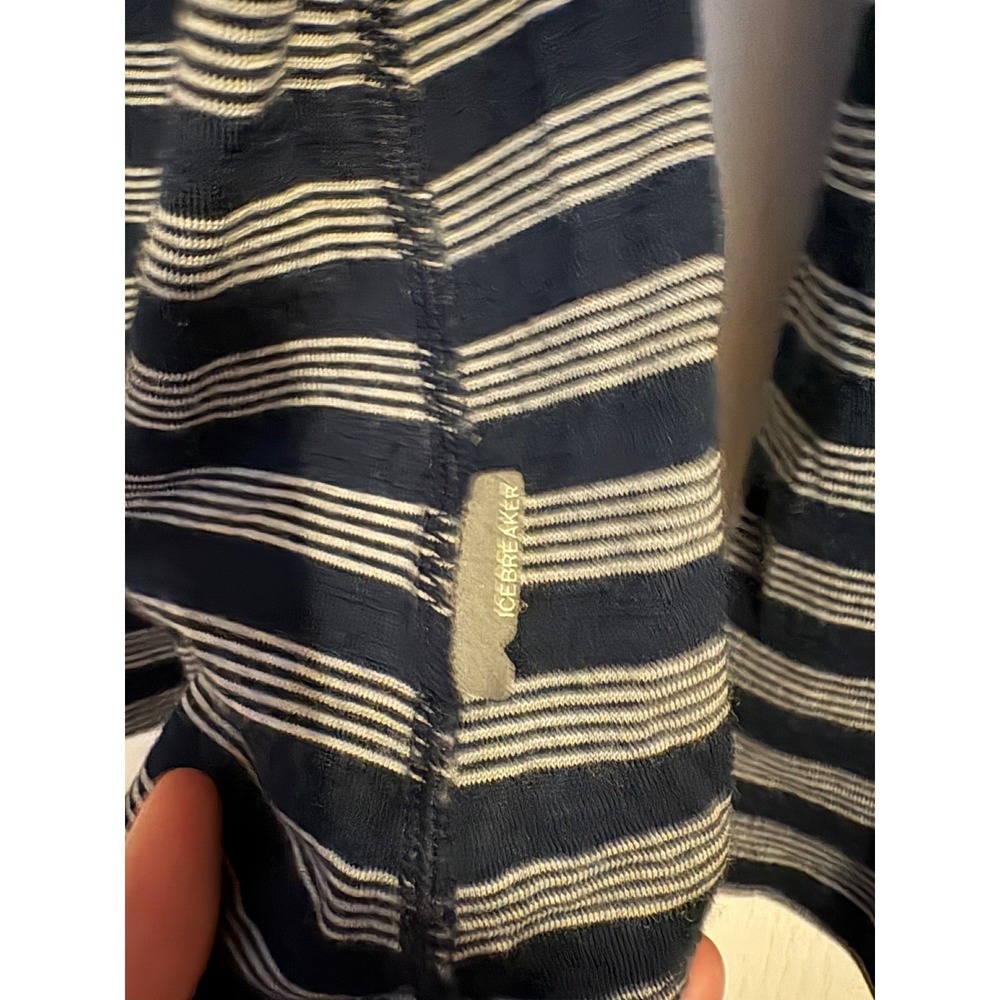 Icebreaker Bodyfit 200 Merino Wool Long Sleeve Base Layer Striped Navy Blue L - Picture 5 of 5